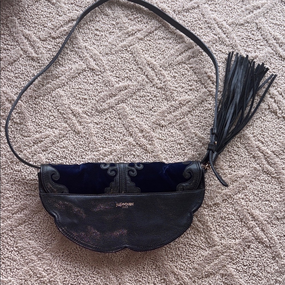 Yves Saint Laurent Black and Blue Crossbody Bags with Structured Design